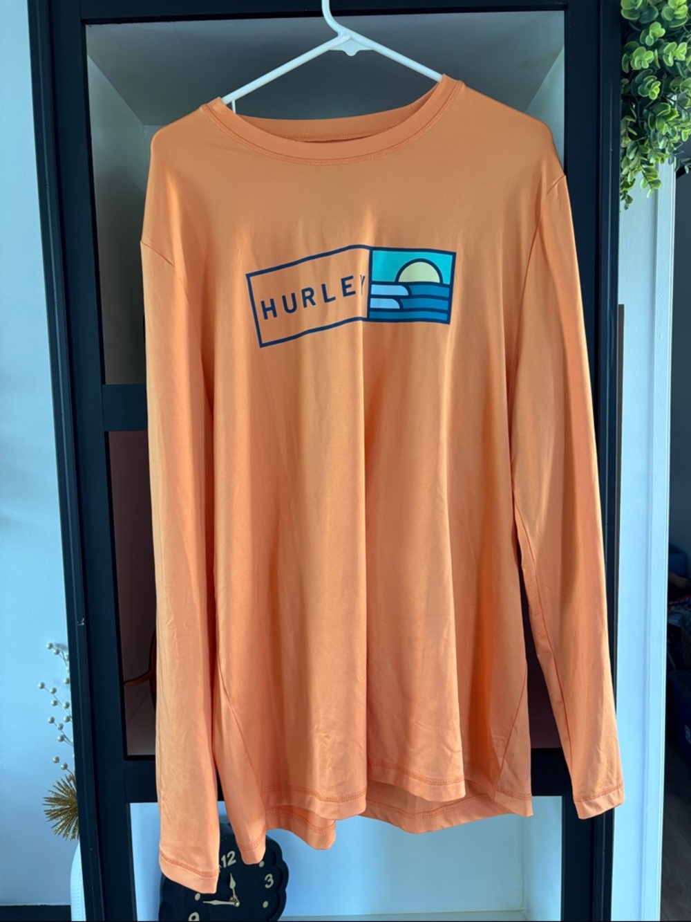 Hurley Orange Long Sleeve Graphic Tee with Sunset Logo